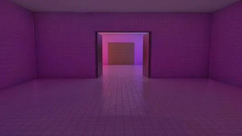 Alone in the backrooms liminal space 3d render Stock Illustration