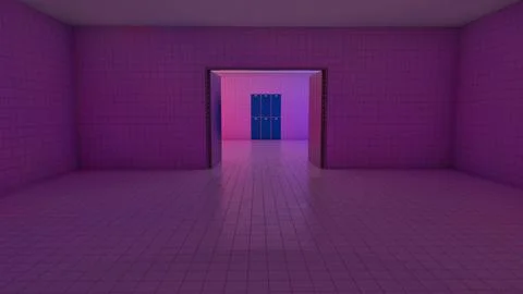 Alone in the backrooms liminal space 3d render Stock Illustration