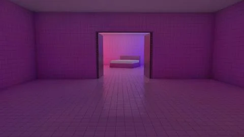 Alone in the backrooms liminal space 3d render Stock Illustration