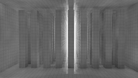 Alone in the backrooms liminal space 3d render Stock Illustration