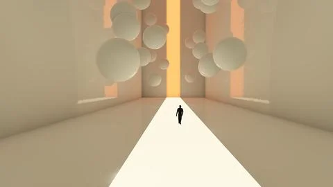 Alone in the backrooms liminal space 3d render Stock Illustration