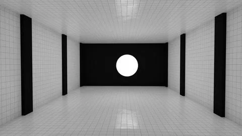 Alone in the backrooms liminal space 3d render Stock Illustration