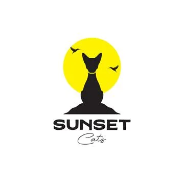 Alone cat with bird and sunset logo design vector graphic symbol icon illus.. Illustrazione stock