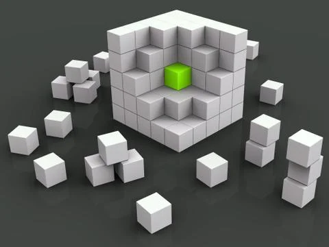 Alone in a crowd is shown by a solo cube amongst many others - 3 Stock Illustration