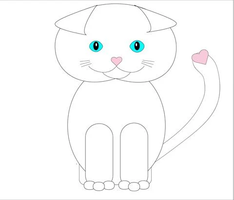 Alone cute fold scottish white cat with a heart on the tail and nose on a white Stock Illustration