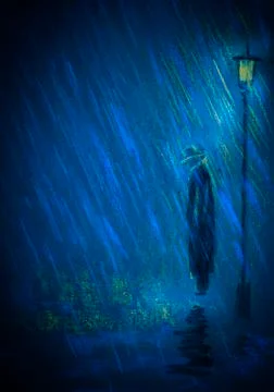 Alone in the dark in the rain Stock Illustration