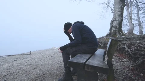 Depressed Man Sitting Alone Sad And Lonely Man Sitting On Bench