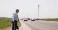 Alone Desperate Businessman Hitchhiking Roadway Traffic Street Cars Passing Away 4k or 4k+ Resolution