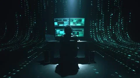 Alone hacker in dark space Foto stock