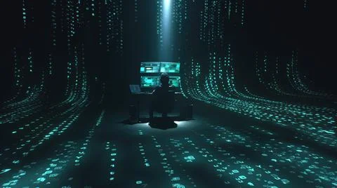 Alone hacker in dark space Foto stock