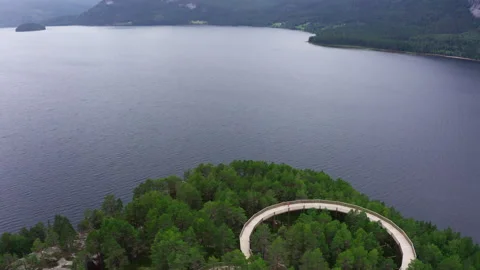 Alone hiker walking by Hamaren Activity Park Pines trees aerial top view with cu Stock-Footage 284400540