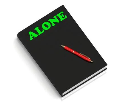 ALONE- inscription of green letters on black book on white background Stock Illustration