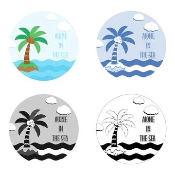 Alone island circle badge Stock Illustration