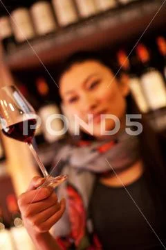 Alone Leisure Women Indoor Wine tasting Life Appreciation Customer Oriental Stock Photos