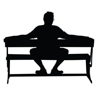 Alone man sitting on bench in park vector silhouette illustration Ilustración de archivo