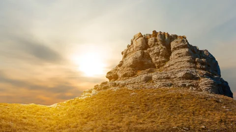 Alone mount top at dramatic sunset, natural mountain  time lapse scene Stock Footage 197485208