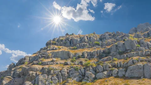 Alone mount top  at the sunny summer day Stock Footage 257605638
