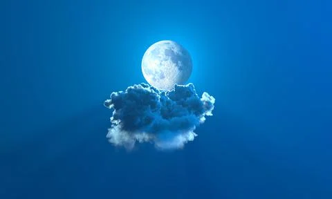 Alone night cloud with moon , nature 3D illustration Stock Illustration