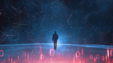 Alone person in cyberspace network Stock Footage 103633649