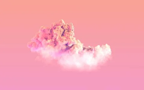 Alone pink sunset large cumulus - cgi nature 3D rendering Stock Illustration