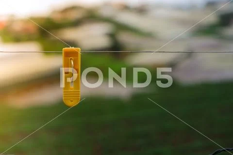 Alone plastic clothes peg Stock Photos