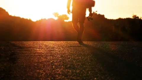 Alone On The Road In The Sunset Видео 98563922