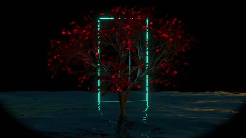 Alone tree at night in wavy ocean loop animated Stock Footage 311522006