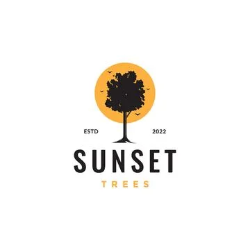 Alone tree with sunset relax park hipster logo design vector icon illustratio Stock Illustration