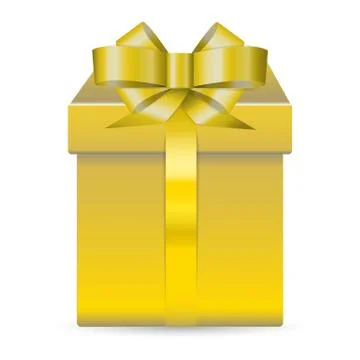 Alone vector golden shiny box for presents decorated with glossy bow isolated Stock Illustration