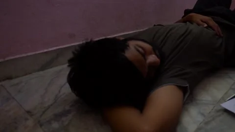 Alone writer sleeping after writing letter to nature in the pendemic and 스톡 동영상 137679975
