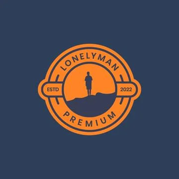 Alone young man summit isolated dream circle badge vintage logo design vector Stock Illustration