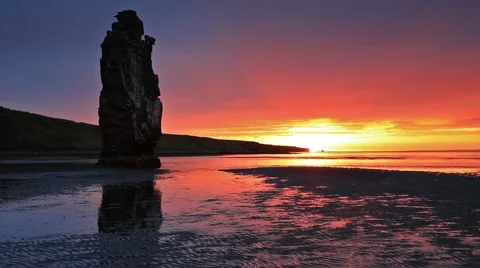 Along basalt stack Hvítserkur on the eastern shore of the Vatnsnes peninsula Stock Footage 67096627