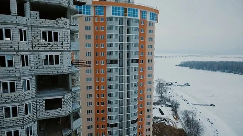 Up along the house under construction Stock Footage 85938569