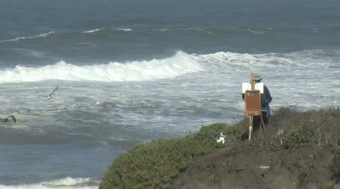 Along the oceanic drive old men painting Stock Footage 5129611