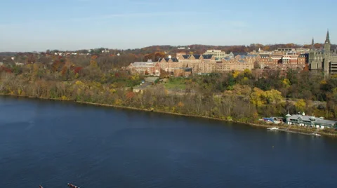 Along the Potomac past Georgetown University. Shot in 2011. Stock Footage 59209140