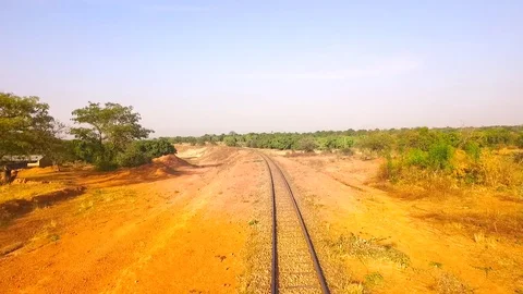 Along railway in the savannah Stock Footage 80969029
