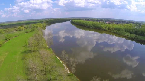 Along the river with sky reflection. Aerial view. Stock Footage 37509093