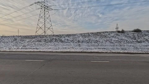 Along the road, winter roadside view, view from the car window. Snow winter day. Stock Footage 340238625