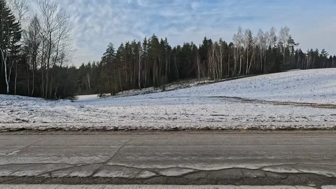 Along the road, winter roadside view, view from the car window. Snow winter day. Stock Footage 340238716