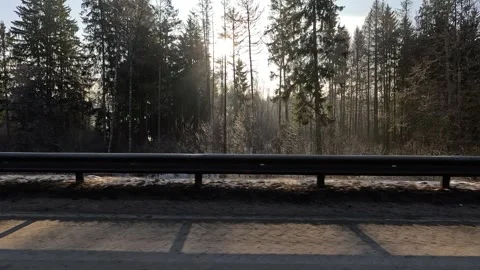 Along the road, winter roadside view, view from the car window. Snow winter day. Stock Footage 340238870