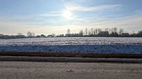 Along the road, winter roadside view, view from the car window. Snow winter day. Stock Footage 340239016