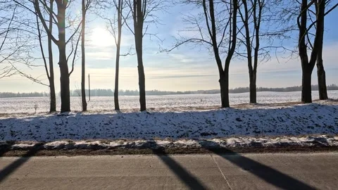 Along the road, winter roadside view, view from the car window. Snow winter day. Stock Footage 340239060