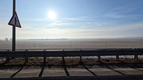 Along the road, winter roadside view, view from the car window. Snow winter day. Stock Footage 340239233