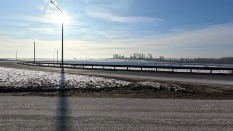 Along the road, winter roadside view, view from the car window. Snow winter day. Stock Footage 340239319