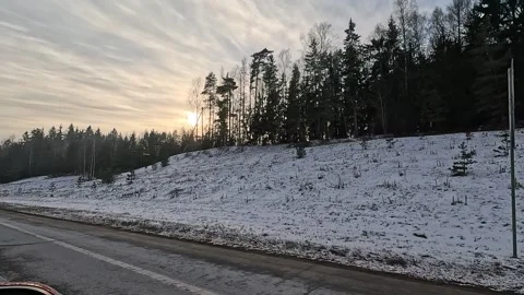 Along the road, winter roadside view, view from the car window. Snow winter day. Stock Footage 340251574