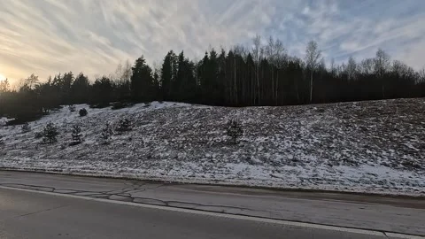 Along the road, winter roadside view, view from the car window. Snow winter day. Stock Footage 340251779