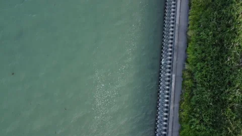 Along the Seawall from Above Stock Footage 201334617