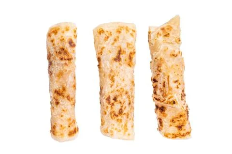Aloo Paratha rolls, Indian Flatbread isolated on white background. top view Foto stock