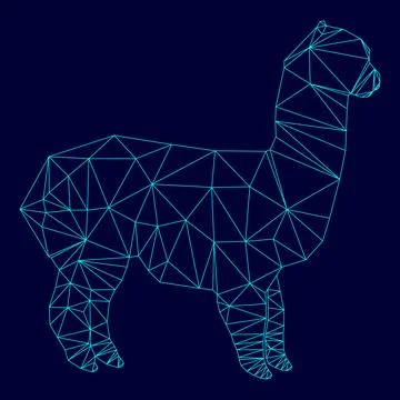 Alpaca in low poly triangulation triangulated polygonal electric cyan blue .. Stock Illustration
