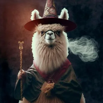 Alpaca wizard , magician with a wand Stock Illustration